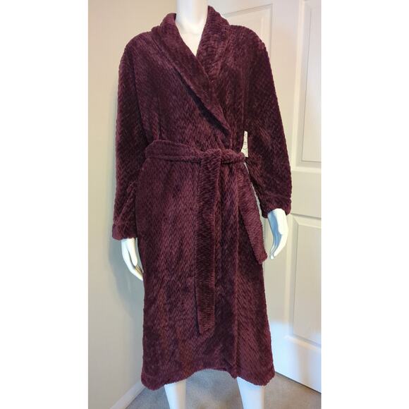 Jockey Lush Knit Bathrobe Purple Chevron Patterned Tie Front Long Sleev Size S/M - Picture 1 of 9